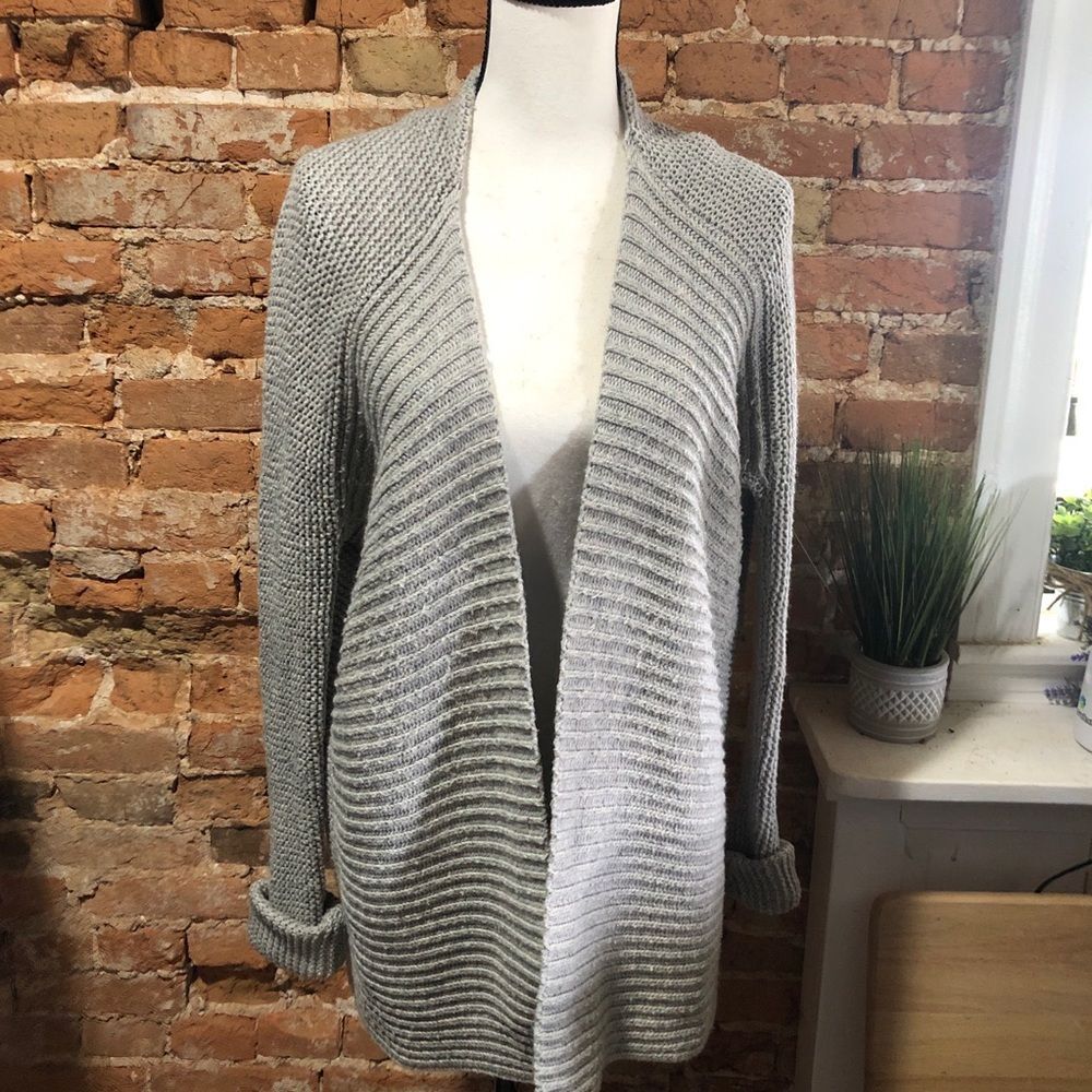 SAM EDELMAN CARDIGAN WOMENS XS LONG OVERSIZED OPEN FRONT FLAWED SLEEVE BEIGE TAN